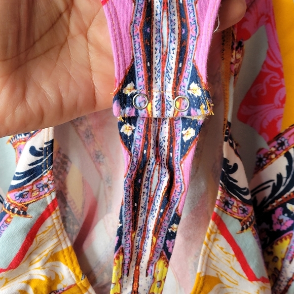 Free People Pick A Place Pink Vibrant Tribal Print V Neck Bodysuit NWT SP - Picture 5 of 10